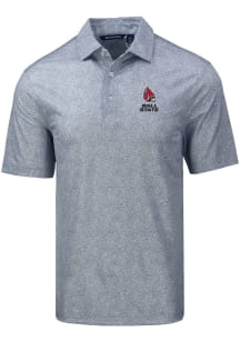 Cutter and Buck Ball State Cardinals Mens Grey Pike Constellation Print Short Sleeve Polo