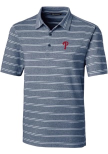 Cutter and Buck Philadelphia Phillies Mens Blue Forge Heathered Stripe Short Sleeve Polo
