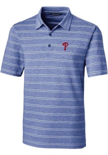 Cutter and Buck Philadelphia Phillies Mens Blue Forge Heathered Stripe Short Sleeve Polo