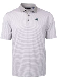 Cutter and Buck Carolina Panthers Mens Grey Virtue Eco Pique Micro Stripe Short Sleeve Polo