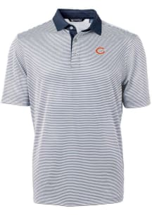 Cutter and Buck Chicago Bears Mens Navy Blue Virtue Eco Pique Micro Stripe Short Sleeve Polo