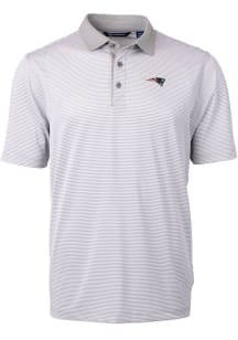 Cutter and Buck New England Patriots Mens Grey Virtue Eco Pique Micro Stripe Short Sleeve Polo