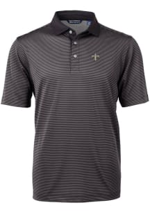 Cutter and Buck New Orleans Saints Mens Black Virtue Eco Pique Micro Stripe Short Sleeve Polo