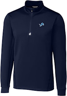 Cutter and Buck Detroit Lions Mens Navy Blue Traverse Long Sleeve Qtr Zip Pullover