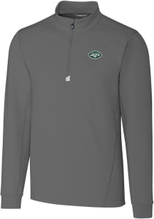 Cutter and Buck New York Jets Mens Grey Traverse Long Sleeve 1/4 Zip Pullover