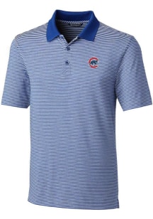 Cutter and Buck Chicago Cubs Mens Blue Forge Tonal Stripe Short Sleeve Polo