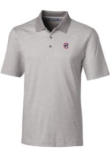 Cutter and Buck Chicago Cubs Mens Grey Forge Tonal Stripe Short Sleeve Polo