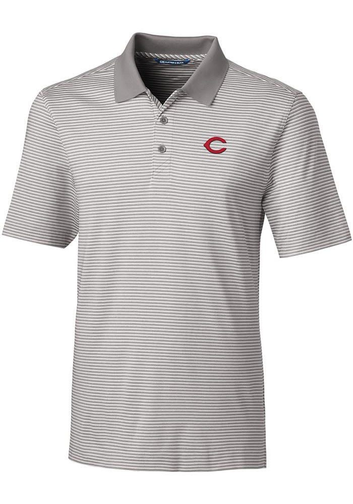 Cutter and Buck Cincinnati Reds Mens Forge Tonal Stripe Short Sleeve Polo