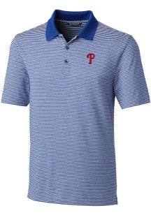 Cutter and Buck Philadelphia Phillies Mens Blue Forge Tonal Stripe Short Sleeve Polo