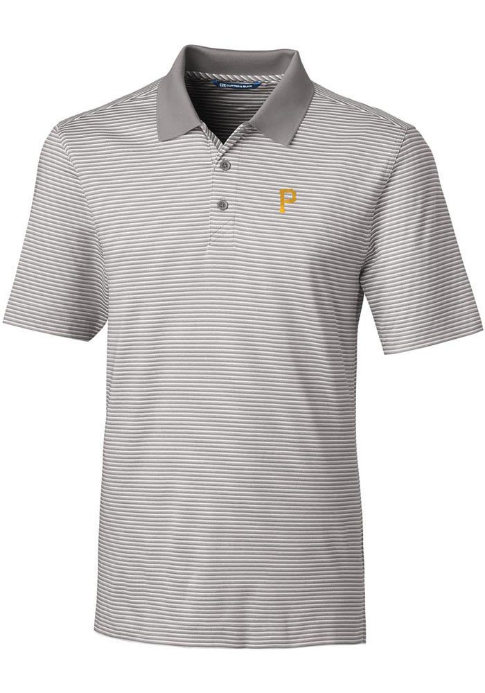 Cutter and Buck Pittsburgh Pirates Mens Grey Forge Tonal Stripe Short Sleeve Polo