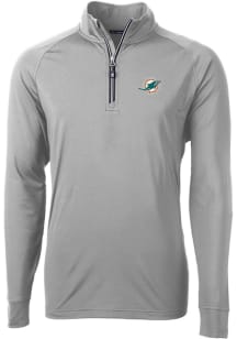 Cutter and Buck Miami Dolphins Mens Grey Adapt Eco Knit Long Sleeve 1/4 Zip Pullover