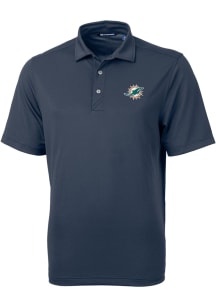 Cutter and Buck Miami Dolphins Mens Navy Blue Virtue Eco Pique Short Sleeve Polo