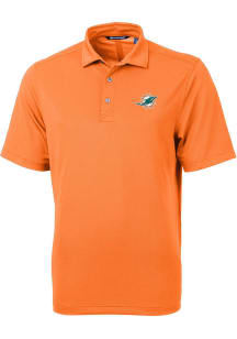 Cutter and Buck Miami Dolphins Mens Orange Virtue Eco Pique Short Sleeve Polo