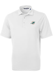 Cutter and Buck Miami Dolphins Mens White Virtue Eco Pique Short Sleeve Polo