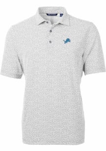 Cutter and Buck Detroit Lions Mens Grey Virtue Eco Pique Botanical Short Sleeve Polo