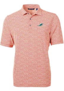 Cutter and Buck Miami Dolphins Mens Orange Virtue Eco Pique Botanical Short Sleeve Polo