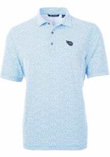 Cutter and Buck Tennessee Titans Mens Light Blue Virtue Eco Pique Botanical Short Sleeve Polo