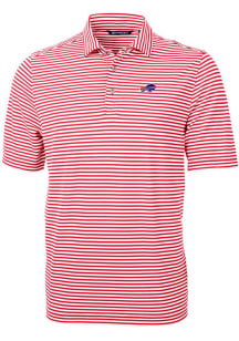 Cutter and Buck Buffalo Bills Mens Red Virtue Eco Pique Stripe Short Sleeve Polo