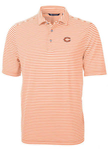 Cutter and Buck Chicago Bears Mens Orange Virtue Eco Pique Stripe Short Sleeve Polo