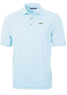 Cutter and Buck Los Angeles Chargers Mens Light Blue Virtue Eco Pique Stripe Short Sleeve Polo