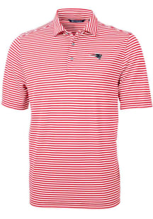 Cutter and Buck New England Patriots Mens Red Virtue Eco Pique Stripe Short Sleeve Polo