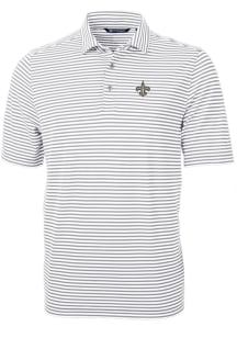 Cutter and Buck New Orleans Saints Mens Grey Virtue Eco Pique Stripe Short Sleeve Polo