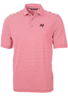 Cutter and Buck Tampa Bay Buccaneers Mens Red Virtue Eco Pique Stripe Short Sleeve Polo