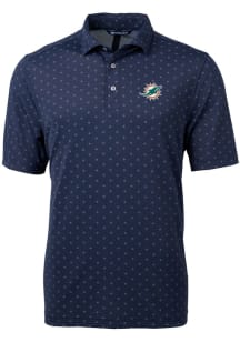 Cutter and Buck Miami Dolphins Mens Navy Blue Virtue Eco Pique Tle Short Sleeve Polo