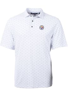 Cutter and Buck Pittsburgh Steelers Mens White Virtue Eco Pique Tle Short Sleeve Polo