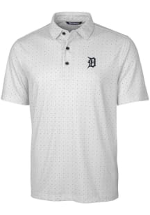 Cutter and Buck Detroit Tigers Mens Charcoal Pike Double Dot Short Sleeve Polo