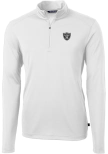 Cutter and Buck Las Vegas Raiders Mens White Virtue Eco Pique Long Sleeve 1/4 Zip Pullover
