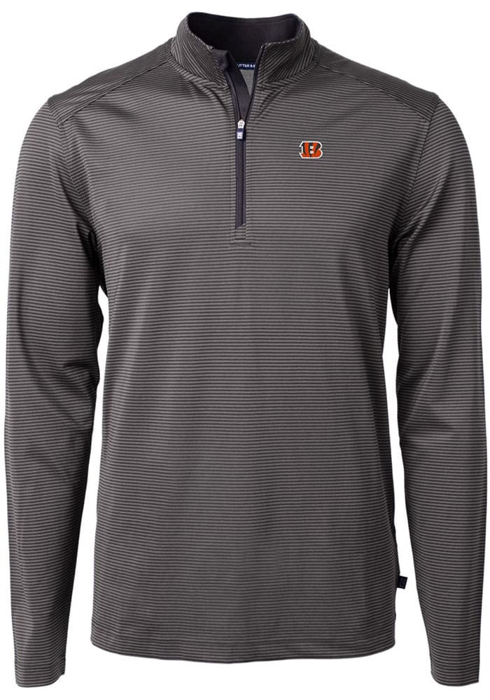 Cutter and Buck Cincinnati Bengals Mens Black Virtue Eco Pique Micro Stripe Long Sleeve 1/4 Zip ..