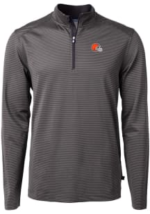 Cutter and Buck Cleveland Browns Mens Black Virtue Eco Pique Micro Stripe Long Sleeve 1/4 Zip Pu..