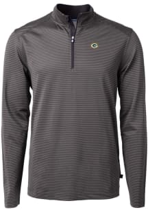 Cutter and Buck Green Bay Packers Mens Black Virtue Eco Pique Micro Stripe Long Sleeve 1/4 Zip P..