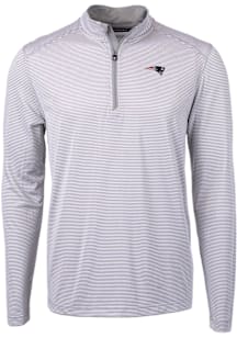 Cutter and Buck New England Patriots Mens Grey Virtue Eco Pique Micro Stripe Long Sleeve Qtr Zip P..