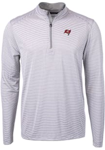 Cutter and Buck Tampa Bay Buccaneers Mens Grey Virtue Eco Pique Micro Stripe Long Sleeve Qtr Zip P..