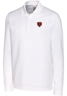 Cutter and Buck Chicago Bears Mens White Advantage Pique Long Sleeve Big and Tall Polos Shirt
