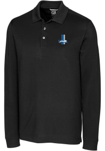 Cutter and Buck Detroit Lions Black Historic Advantage Pique Long Sleeve Big and Tall Polo
