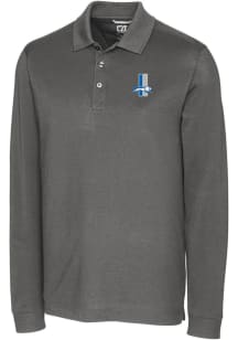 Cutter and Buck Detroit Lions Grey Historic Advantage Pique Long Sleeve Big and Tall Polo
