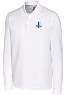 Cutter and Buck Detroit Lions White Historic Advantage Pique Long Sleeve Big and Tall Polo