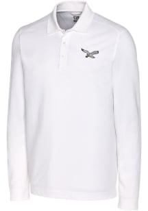 Cutter and Buck Philadelphia Eagles Mens White Advantage Pique Long Sleeve Big and Tall Polos Sh..