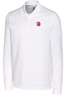 Cutter and Buck Tampa Bay Buccaneers Mens White Advantage Pique Long Sleeve Big and Tall Polos S..