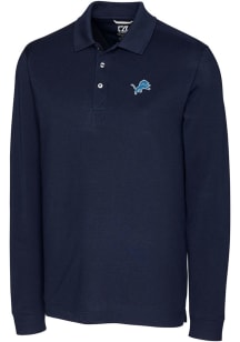 Cutter and Buck Detroit Lions Mens Navy Blue Advantage Long Sleeve Polo Shirt