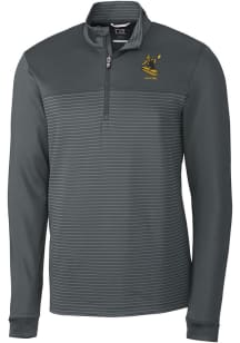Cutter and Buck Pittsburgh Steelers Mens Grey Historic Traverse Stripe Long Sleeve 1/4 Zip Pullo..
