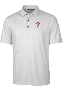 Cutter and Buck Philadelphia Phillies Mens Charcoal Pike Double Dot Short Sleeve Polo