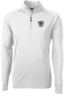 Cutter and Buck Las Vegas Raiders Mens White Historic Adapt Eco Knit Long Sleeve 1/4 Zip Pullove..