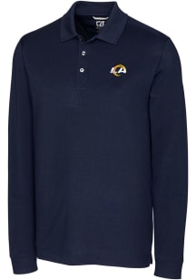 Cutter and Buck Los Angeles Rams Mens Navy Blue Advantage Long Sleeve Polo Shirt