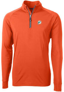 Cutter and Buck Miami Dolphins Mens Orange Historic Adapt Eco Knit Long Sleeve 1/4 Zip Pullover