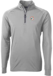 Cutter and Buck Miami Dolphins Mens Grey Historic Adapt Eco Knit Long Sleeve 1/4 Zip Pullover