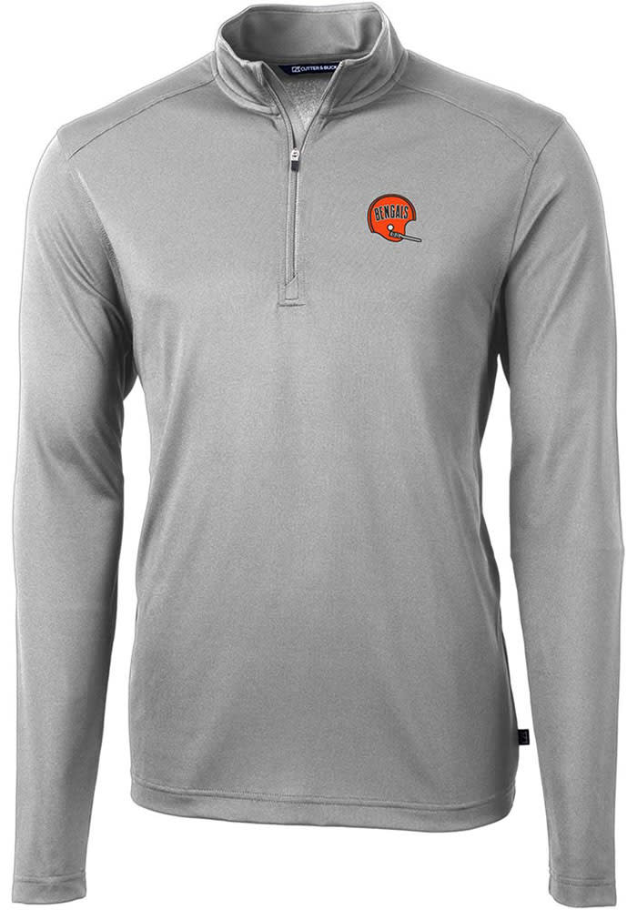 Cutter and Buck Cincinnati Bengals Mens Grey Historic Virtue Eco Pique Long Sleeve 1/4 Zip Pullo..